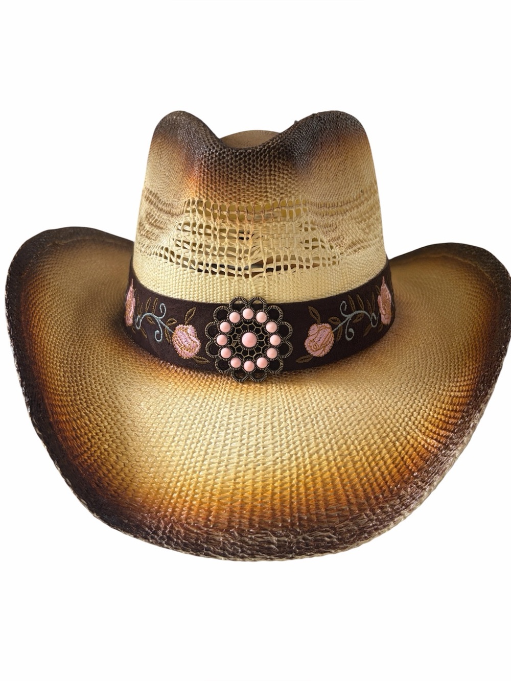 Western cowboy cowgirl hat NWT singed edges embroidered pink details